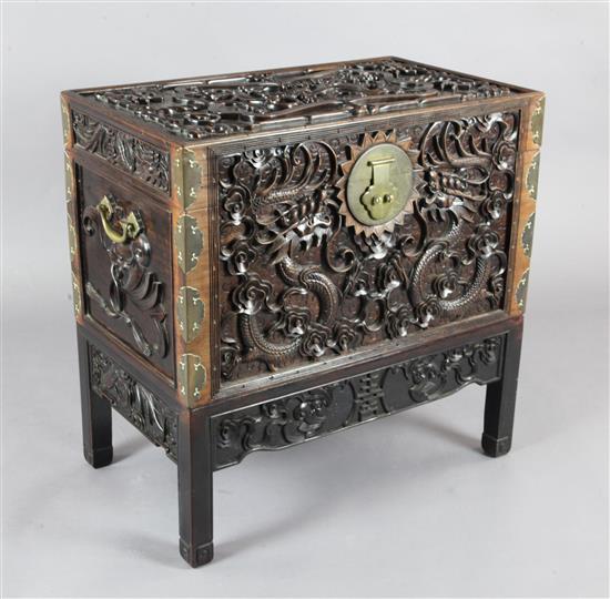 A Chinese zhangmu dragon chest, late 19th / early 20th century, W.79cm H.76cm D.47cm